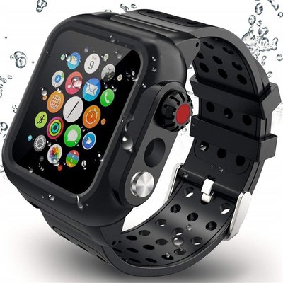 適用於Apple Watch series6 防水盔甲殼+透氣運動矽膠錶帶44mm 40mm全包防摔 透氣一體運動表帶