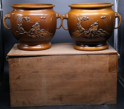 （二手）-日本回流古董銅火缽兒，唐銅造高浮雕火缽，日本茶道具 古玩 擺件 老物件【金善緣】