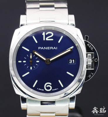 【鑫瑞鐘錶】Panerai 沛納海 Luminor Due PAM01123 PAM1123 不鏽鋼 藍色三明治面盤 自動上鍊 38mm 盒單