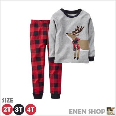 『Enen Shop』@Carters 聖誕馴鹿款/格紋褲居家服兩件組 #341G030｜2T/4T **推薦款**
