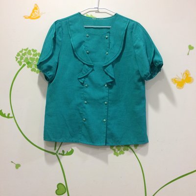 ✿花蕾絲寶貝屋✿專櫃品牌綠色雪紡荷葉邊襯衫短袖 上衣