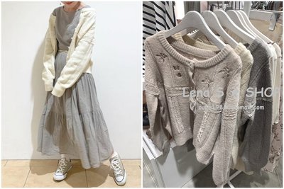 ?Lenas通販⭐特價⭐2019年9月日本知名品牌三色刺繡花朵蕾絲滾邊針織單排扣圓領毛衣外套