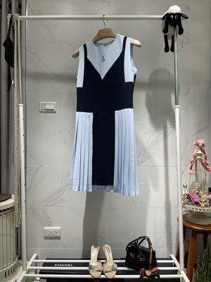 韓國設計師款假兩件式撞色無袖細緻雪紡洋裝（喜歡葉珈伶Ecco高美芬請參考）