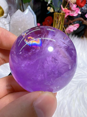 天然巴西紫水晶球帶彩虹 水晶 擺件 原石【紫竹齋】2445