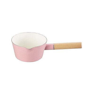 【日本Pearl Life】粉紅色琺瑯牛奶鍋 15cm 木柄琺瑯鍋 平底鍋 琺瑯湯鍋 單柄鍋 燉鍋