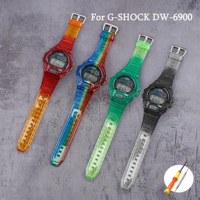 森尼3C-卡西歐 G-SHOCK DW-6900 手鍊腕帶多彩防水錶帶透明 Tpu 錶帶的樹脂錶帶 + 卡西歐 G-SHOCK D-品質保證