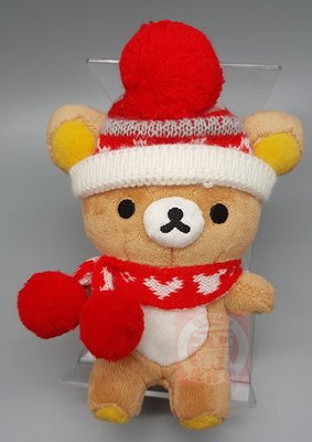 [售完] SAN-X Rilakkuma 冬季 紅毛線帽 可愛 拉拉熊 懶懶熊 圍巾 毛帽 吊飾(三愛心)
