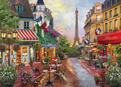 54-213 絕版迷你2000片日本進口拼圖 繪畫風景 法國巴黎 餐廳 花 街道 艾斐爾鐵塔 DAVID MACLEAN