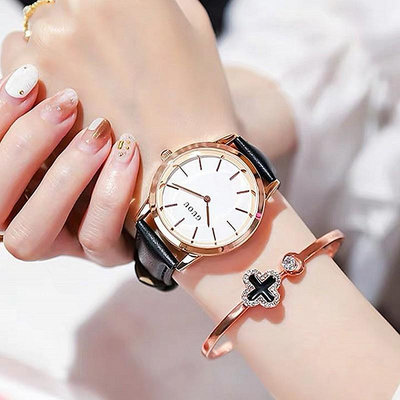 熱銷 2023GUOU韓版簡約時尚女錶皮帶款高級感真空電鍍石英時裝女錶440 WG047