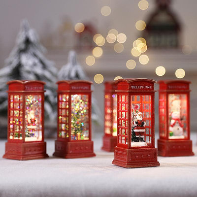 圣誕節LED桌面小擺件電話亭小油燈道具咖啡廳KTV場景布置裝飾風燈~芙蓉百貨
