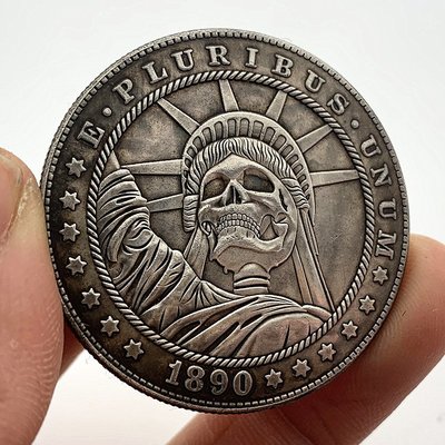特價！1890流浪幣骷髏頭自由女神黃銅舊銀紀念幣   工藝銅銀硬幣紀念章