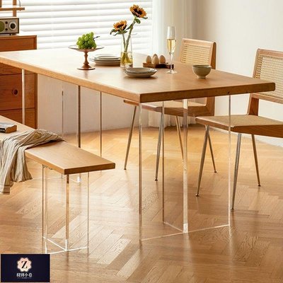 【熱賣下殺】亞克力懸浮餐桌家用現代簡約長方形北歐日式實木大板桌原木工作臺