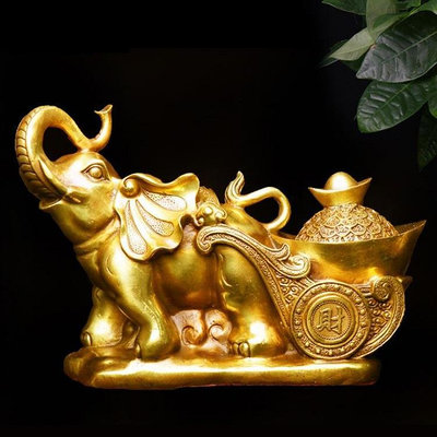 古玩黃銅大象拉元寶金屬工藝品居家店鋪開業裝飾聚寶盆擺件古董