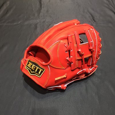 棒球世界全新20年ZETT日本皮硬式棒壘手套特價紅色工字11.75吋