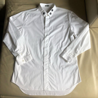[品味人生2]保證正品 Dior Homme DH 白色 立體蜜蜂 九分袖 絲光棉 長袖襯衫 size 42