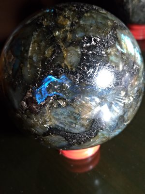 天然拉長石球-藍光-原礦石~靈性招財~水晶粉晶紫晶藍晶白晶髮晶鈦晶玉石藍月光-水晶球