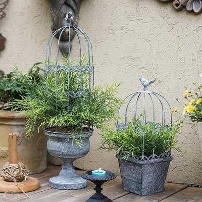 復古鳥籠花器裝飾擺件 花盆歐式美式花園庭院鄉村田園