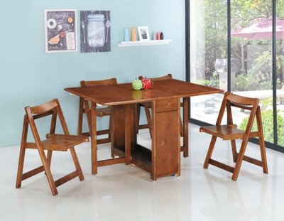 【DH】貨號BC356-1名稱《聖爾》多功能折疊餐桌椅組柚木色(圖一)一桌四椅皆.可收納.備有黑白色可選.主要地區免運費