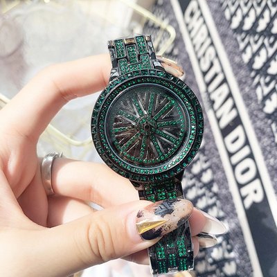 新款手錶女 百搭手錶女蒂米妮新款時尚轉盤手錶女滿鉆大錶盤時尚潮流鋼帶防水石英錶女錶