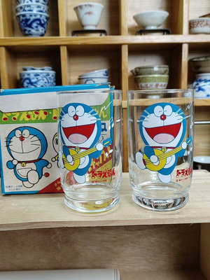 日本中古回流 哆啦A夢小學館 機器貓玻璃杯 一對全新全品帶包