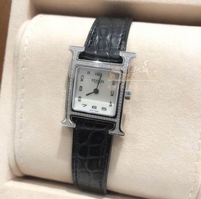 二手正品 HERMES H-Hour 全新品 購買證明影本 愛馬仕 黑銀 超美 H手錶 腕錶