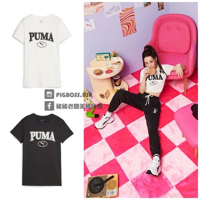 【豬豬老闆】PUMA 基本系列Puma Squad 圖樣 休閒 短袖 短T 歐規 女款 黑67661101 白65