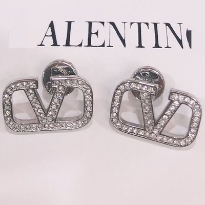 【熱賣精選】Valentino 字母經典滿鑽耳釘法式簡約氣質輕奢風方形耳環