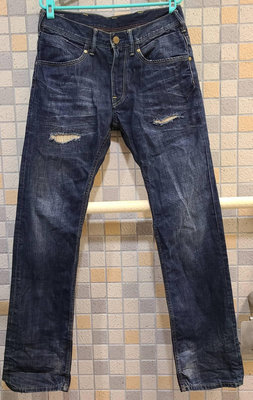 美式Lee李 藍色水洗破洞牛仔褲 休閒直筒長褲