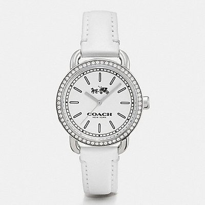 COACH W6051 經典馬車logo鑲鑽 真皮錶帶 手錶 白 現貨