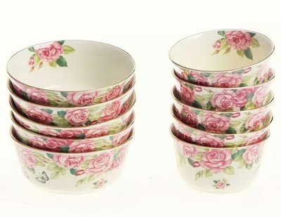 粉紅玫瑰精品屋~韓國進口 玫瑰花陶瓷湯碗~一個價
