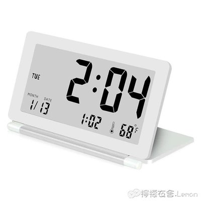 鬧鐘 簡約主義 超薄翻蓋旅行時鐘 LCD電子鬧鐘 溫度計折疊靜音時尚便攜