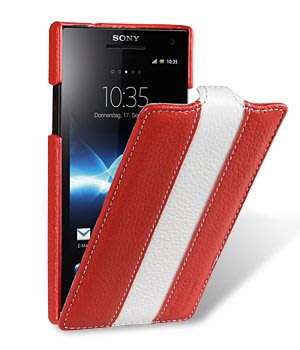 【Melkco】出清現貨 下翻紅白直條Sony索尼 Xperia S SL LT26i 真皮皮套保護殼保護套手機殼手機套