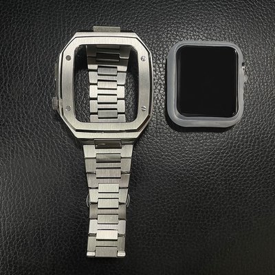 適用於apple watch金屬錶殼 44mm 45mm蘋果錶殼錶帶蘋果手錶不鏽鋼一體鎧甲金屬錶帶