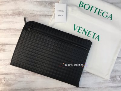 《真愛名牌精品》Bottega Veneta (BV)406021 黑色牛皮 編織 L型手拿包 *全新品*