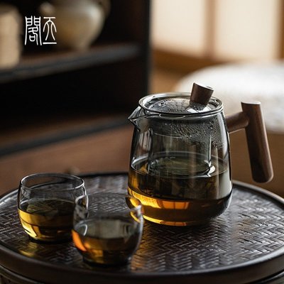 現貨熱銷-天一閣丨日式木把玻璃泡茶壺單壺茶水分離加厚耐高溫可加熱茶具茶壺單壺