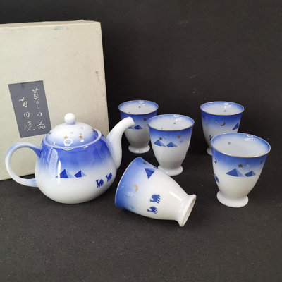 日本有田燒miyabi雅月玲瓏茶具套組茶壺高腳杯