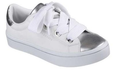 Skechers 新到貨 982 WSL HI-LITES - MEDAL TOES 銀白色 寬鞋帶 皮布鞋 小厚底鞋