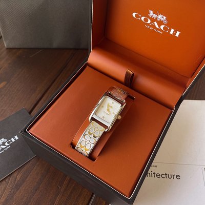 【熱賣精選】COACH 手鐲款 方形鋼帶 浮雕C logo石英手錶 女錶 腕錶