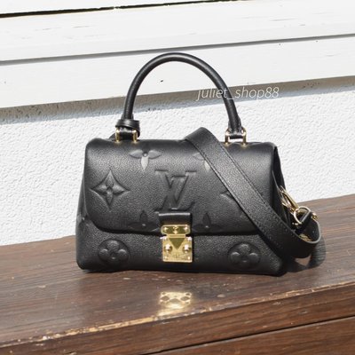 Louis Vuitton LV M45977 MADELEINE BB 經典壓紋牛皮翻蓋兩用包.黑