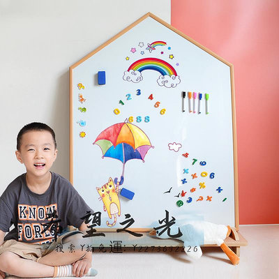 落地支架兒童畫板 磁力雙面涂鴉寶寶帶磁性寫字板中韓式畫板支架式壁掛落地木質邊框家用黑板幼兒繪畫板涂色白板