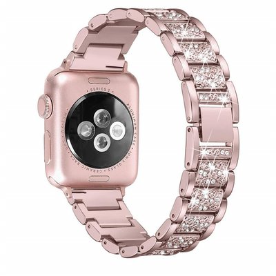 小宇宙 Apple Watch 4 時尚閃鑽三珠不鏽鋼錶帶 iWatch 38 42 40 44mm 佩戴舒適 替換腕帶