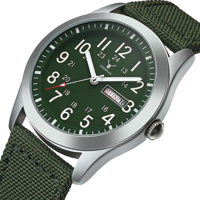 deerfun運動軍表綠色帆布手錶男款尼龍學生手錶防水手錶