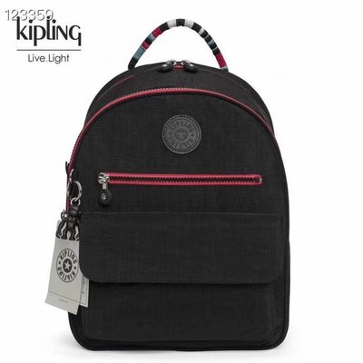 Kipling 猴子包 K16841 亞麻黑拼彩背帶 拉鍊夾層輕量雙肩後背包 輕量 大容量 防水 限時優惠