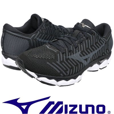 鞋大王Mizuno J1GC-182509(WAVEKNIT S1) 黑X白 飛織鞋面慢跑鞋【特價出清】705M
