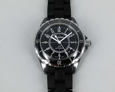 【時間迴廊】CHANEL香奈兒(38mm) J12-H0684黑陶瓷/橡膠帶-自動上鍊機械腕錶(附盒書)