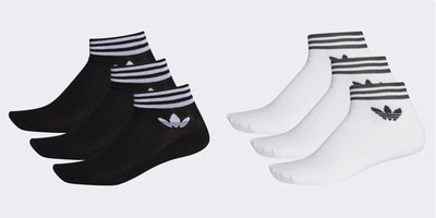 【Dr.Shoes 】Adidas Socks 3雙入 短襪 三線 三葉草 棉襪 白AZ6288黑EE1151