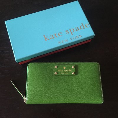 U$A 全新正品 美國紐約 Kate Spade 時尚精品 點點 多夾層 拉鍊 長夾 零錢包 草綠 真皮手拿包 慾望城市