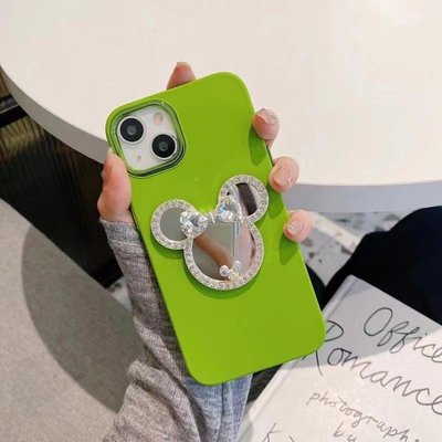 現貨手機殼手機保護套日韓ins綠色親膚iPhone13promax手機殼愛心化妝鏡適用12米奇11軟X