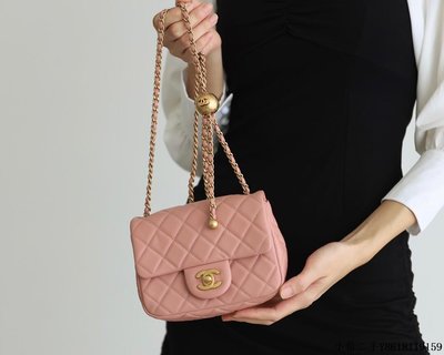 二手 Chanel Flap Bag CF Mini羊皮方胖子金球包 AS1786粉色