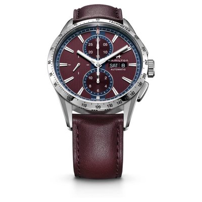 HAMILTON BROADWAY H43516871 漢米爾頓 手錶 機械錶 43mm 紅面盤 酒紅色皮錶帶 男錶女錶